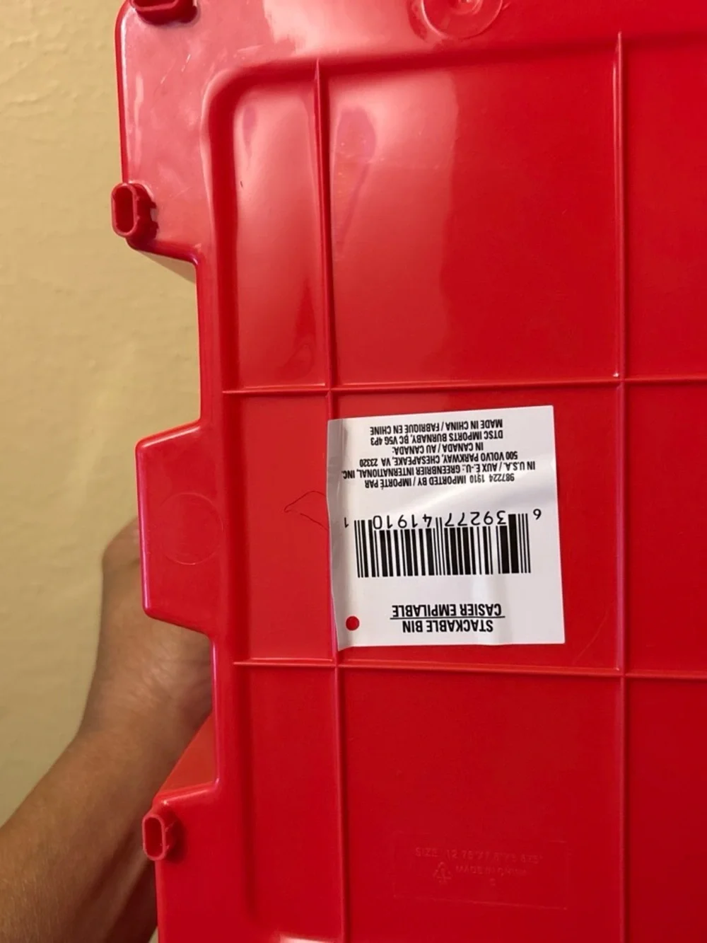 Red Plastic Storage Bin - Home Organization